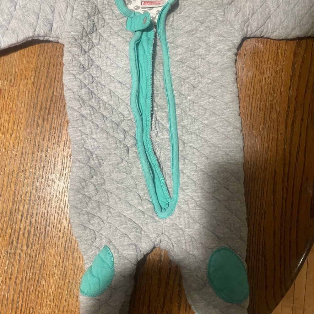 Gray and Green Footies with Textured Fabric